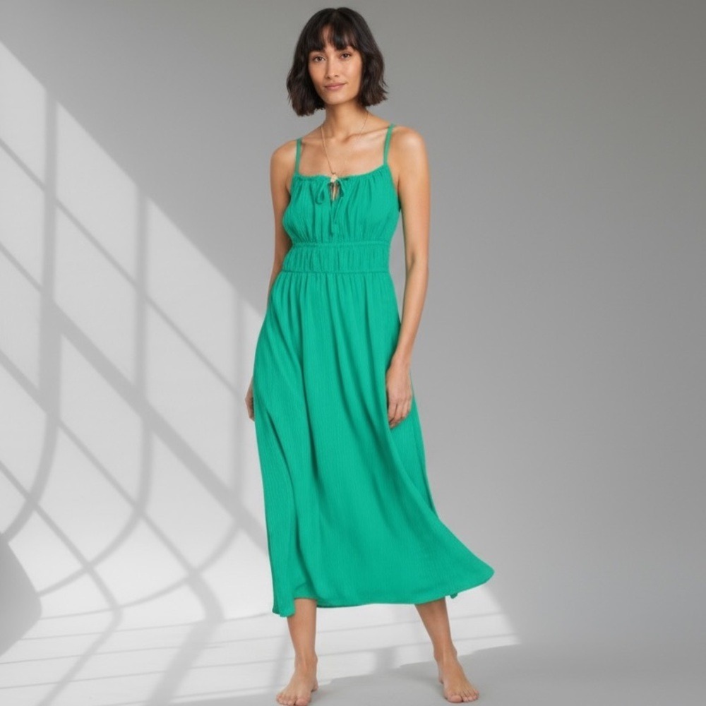 ON 34th Chic Green Maxi‎ Dress w/ Spaghetti Straps Size XL Beach/Vacation